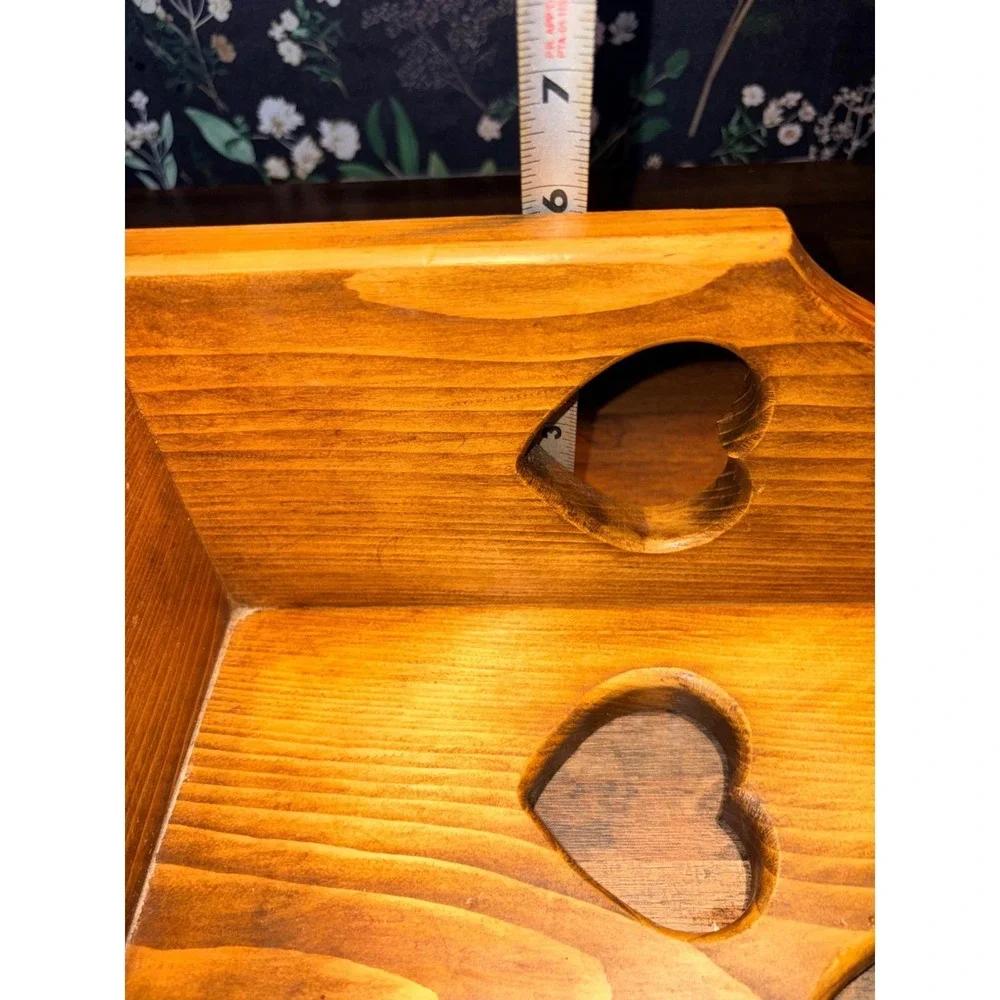 Vintage Pine Wood Corner Wall Shelf Heart Cutouts Country Farmhouse Decor 12in